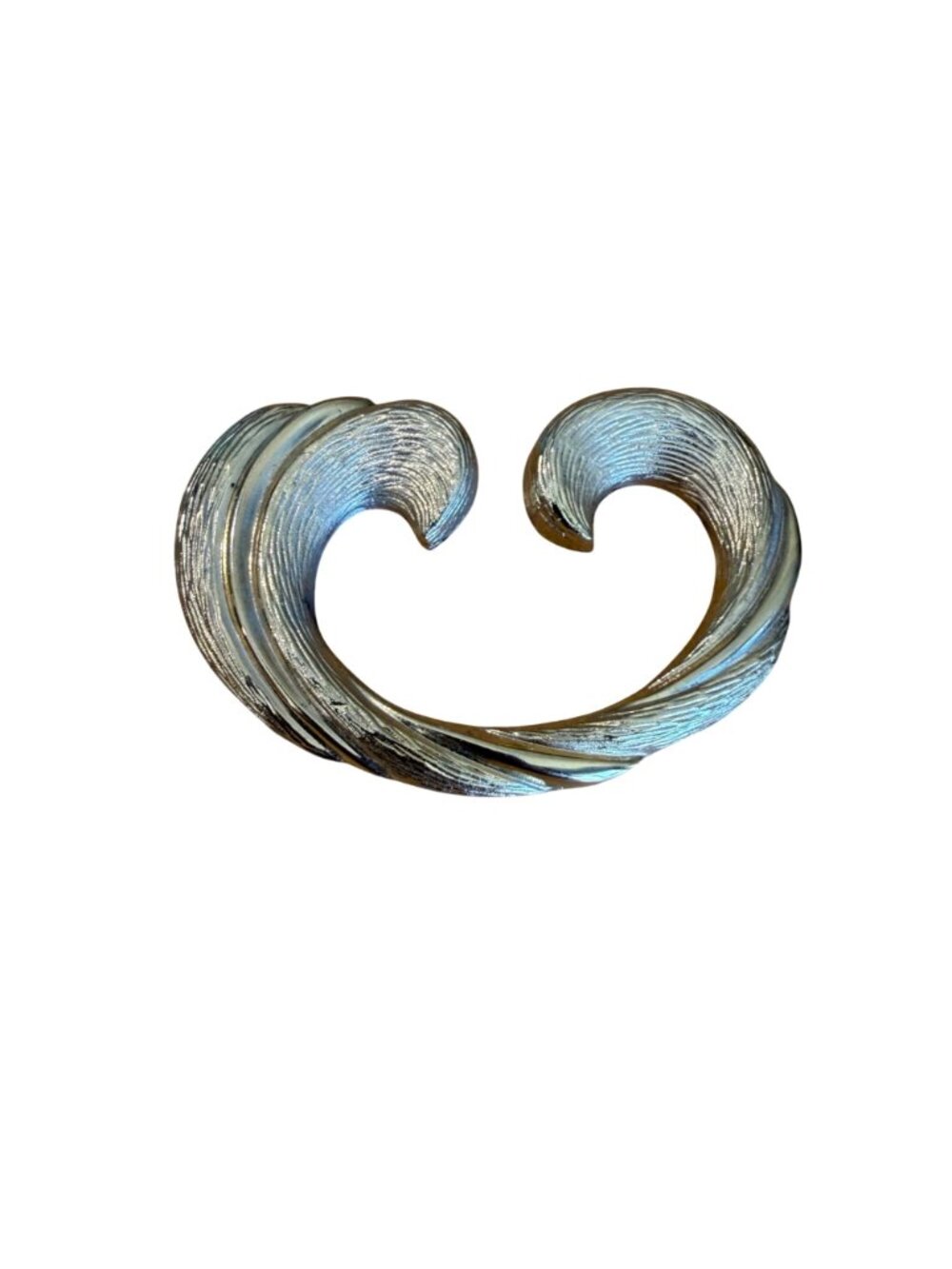 Curled Wave Swirl Scarf Slide Clip Gold Tone VTG 1980s Textured Metal Retro - Picture 2 of 6